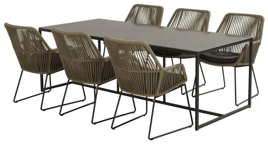 4 Seasons Outdoor Ramblas eetset met Quatro tafel HPL blad 220 x 95 cm light antraciet      taupe weerbestendig