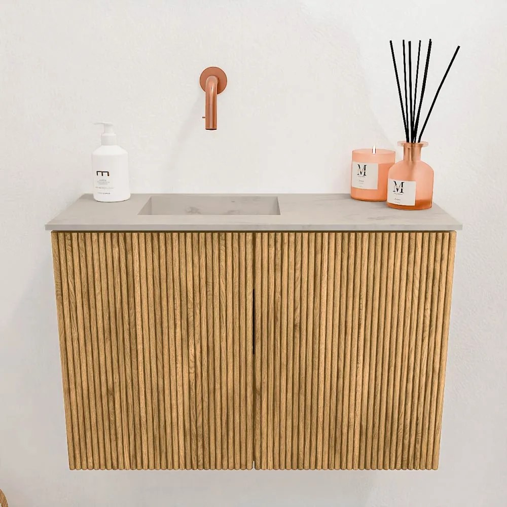 Mondiaz Joya DLux 60cm toiletmeubel oak met wastafel faye links zonder kraangat opalo