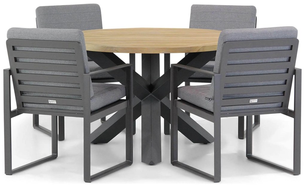 Tuinset Ronde Tuintafel 4 personen 120 cm Aluminium Grijs Santika Furniture Santika