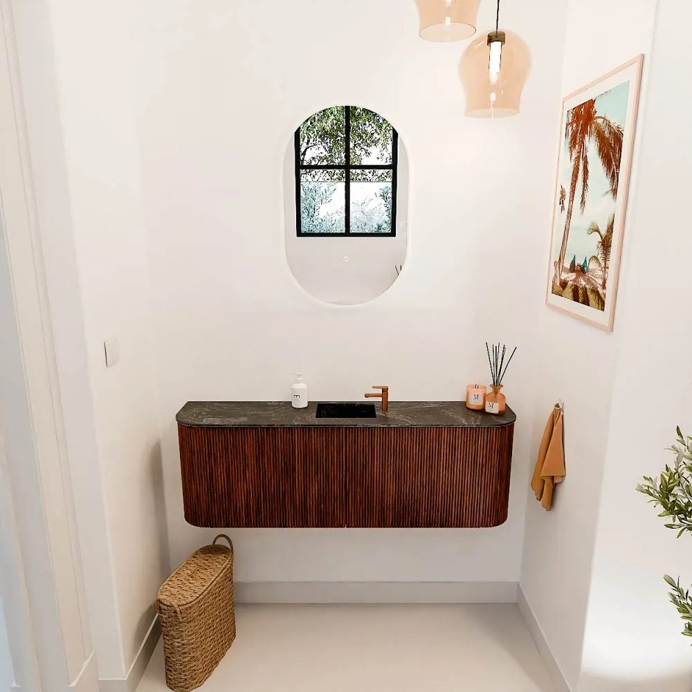 Mondiaz Joya DLux 125cm toiletmeubel ronding links/rechts ruby met wastafel faye midden 1 kraangat lava