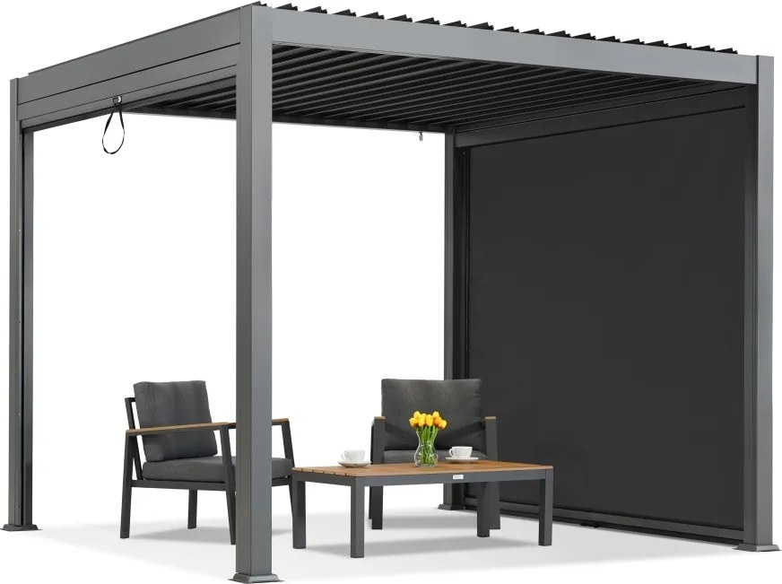 Lagos 3x3 vrijstaande terraspergola met rolluiken aan twee zijden Garden Point antraciet
