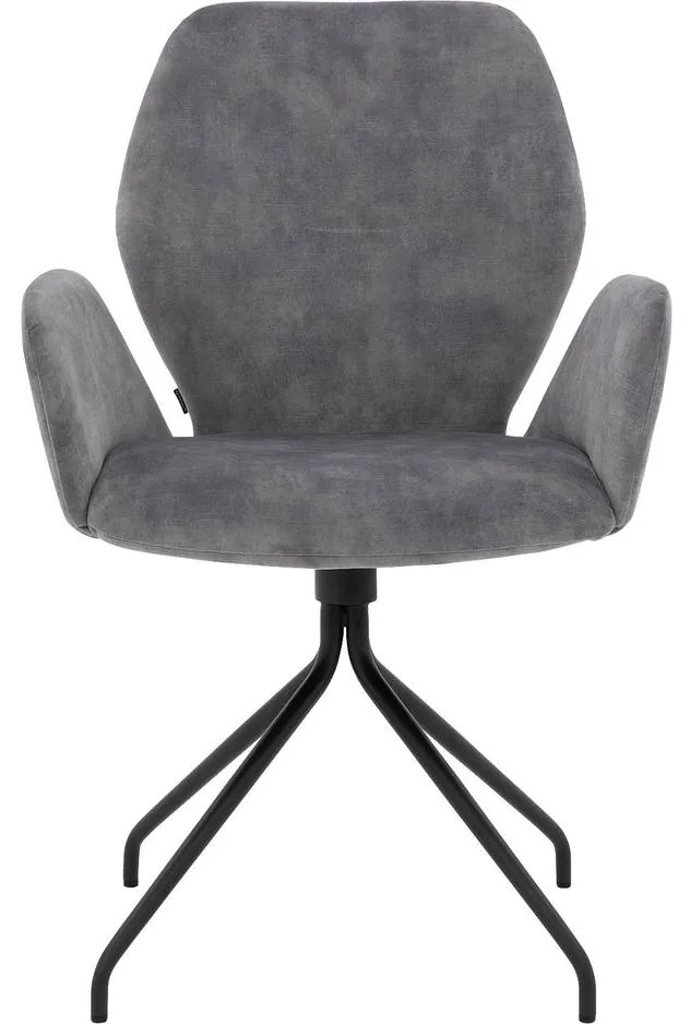 Goossens Eetkamerstoel Hera grijs velvet stof met armleuning, modern design