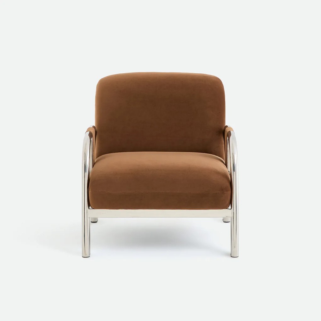 Loungefauteuil, van fluweel en verchroomd staal, VINDY