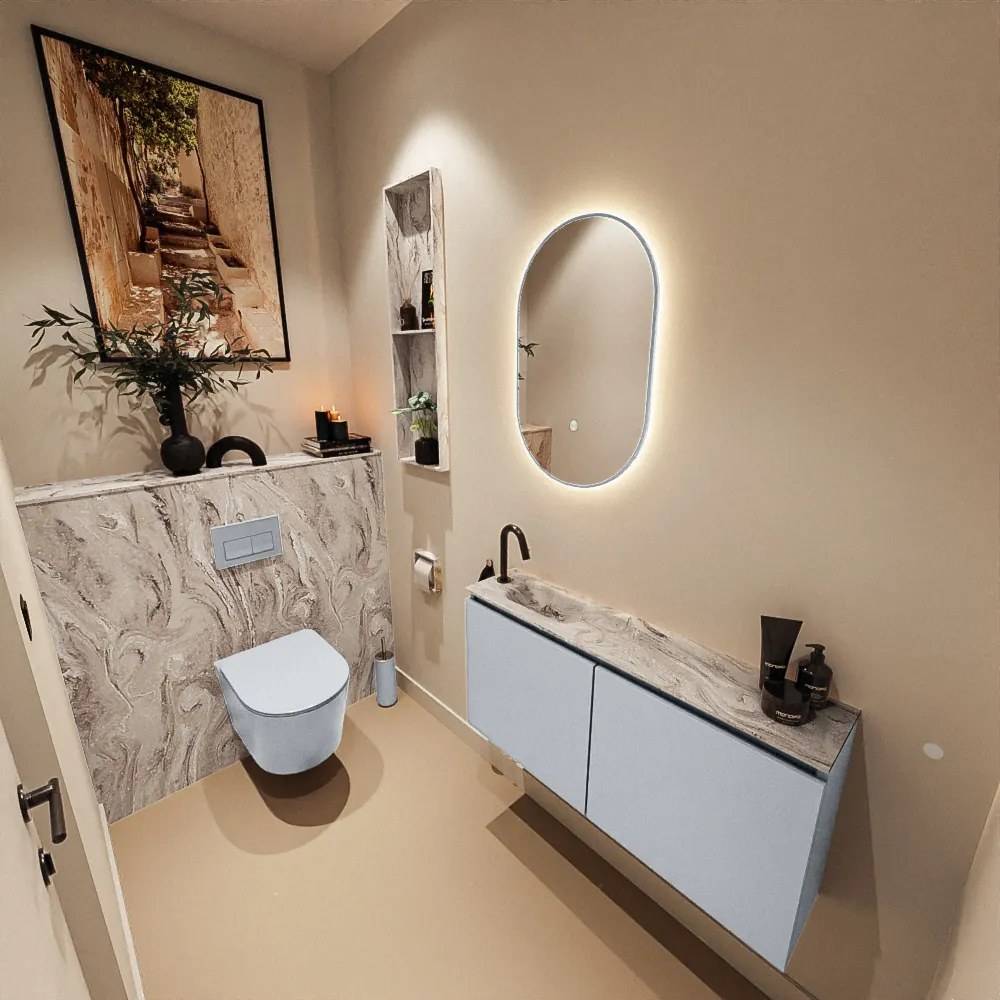Mondiaz Ture DLux toiletmeubel 100cm clay met wastafel glace links met kraangat