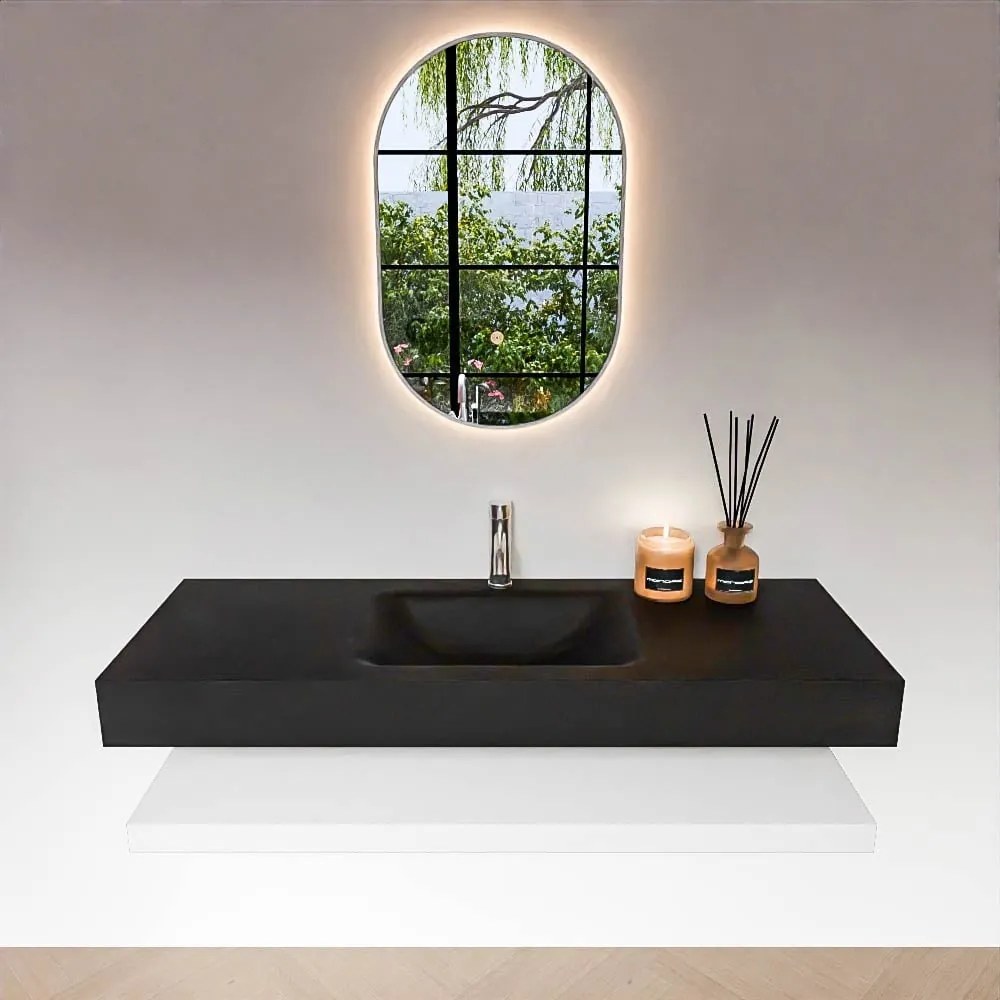 Zaro Alan badmeubel 130cm met planchet talc en vrijhangende wastafel cloud midden 1 kraangat urban