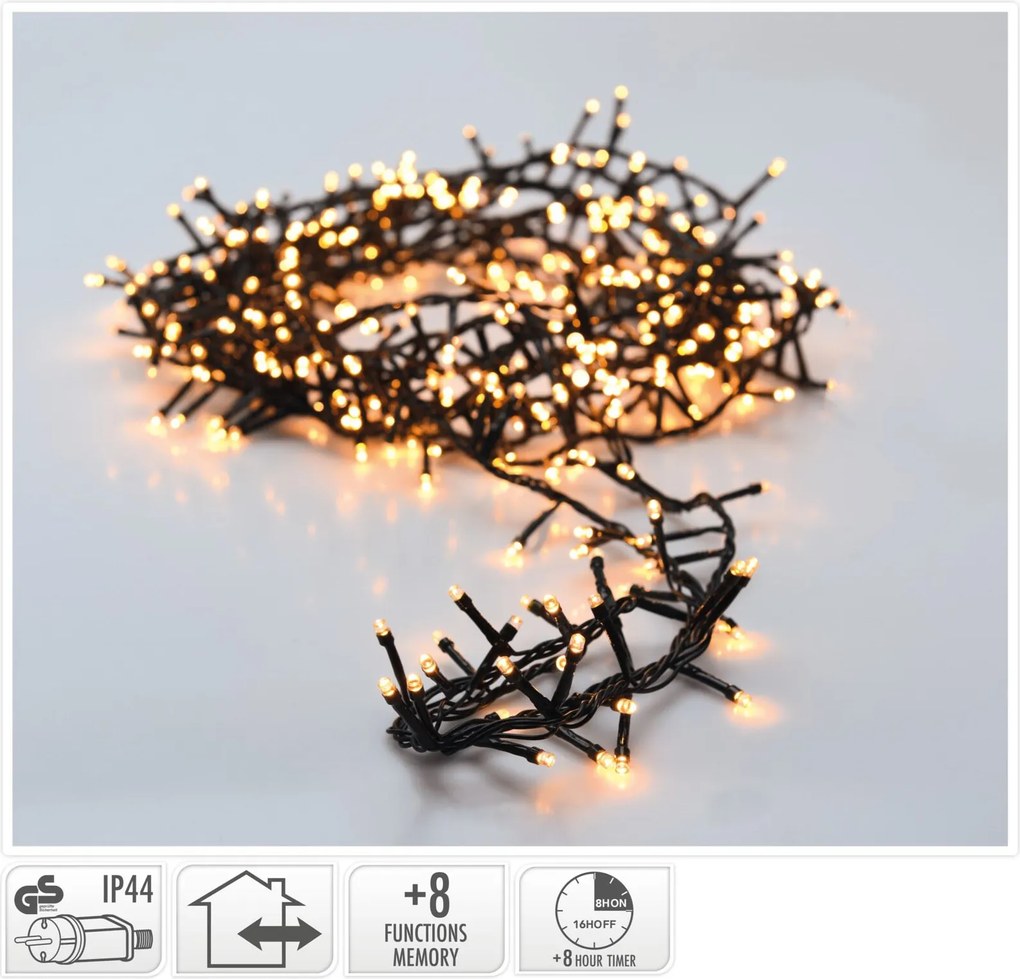 Micro clusterverlichting - 8 m - 400 extra warm witte ledlampjes - 8 functies