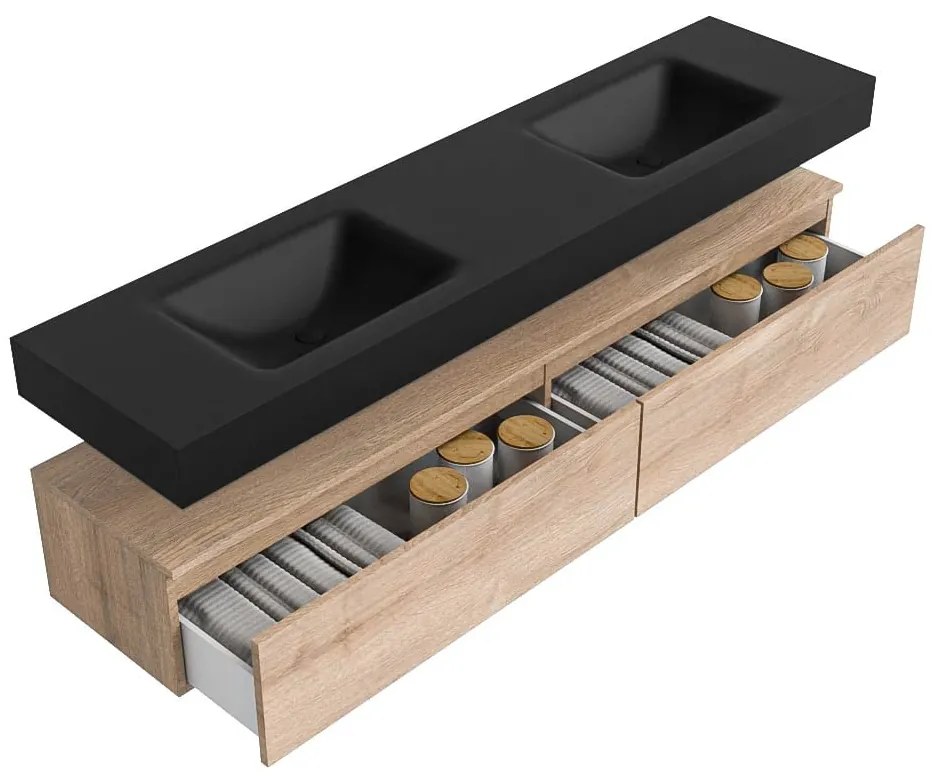 Zaro Alan badmeubel 190cm washed oak 2 lades met vrijhangende wastafel cloud dubbel 2 kraangaten urban