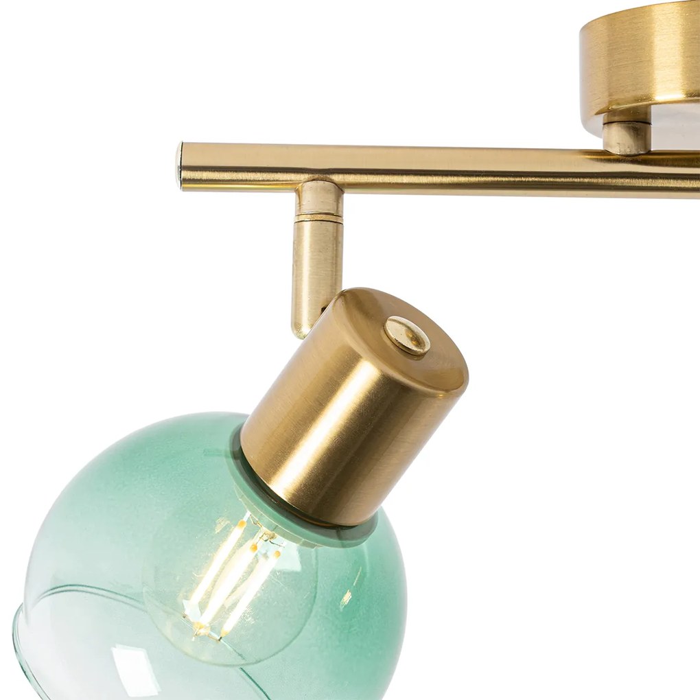 Art Deco spot goud met groen glas 2-lichts - Vidro