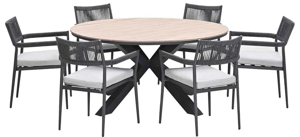 Garden Impressions Tineo tuinset 7-delig - Tulli tuintafel Ø148x75 cm light teak vironwood