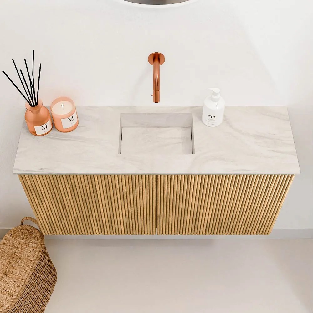 Mondiaz Joya DLux 80cm toiletmeubel oak met wastafel faye midden zonder kraangat ostra
