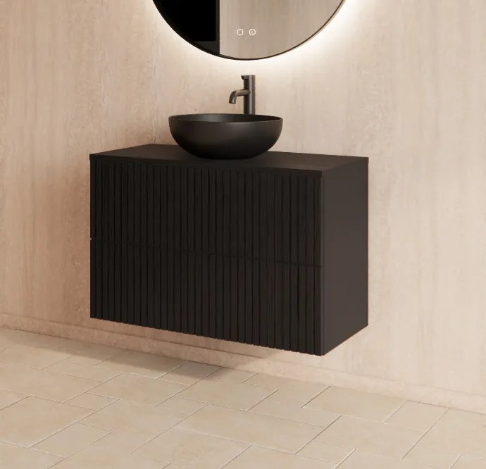 Gliss Design Hybris badkamermeubel met ribbelfront 60cm black veneer