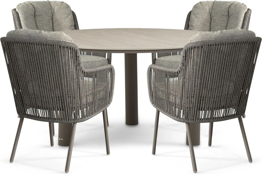 Tuinset Ronde Tuintafel 4 personen 140 cm Rope Taupe Santika Furniture Santika