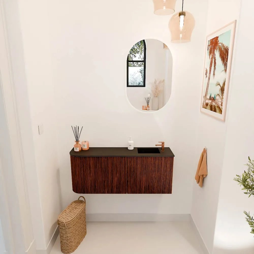 Mondiaz Joya 100cm toiletmeubel ronding links ruby met wastafel faye rechts 1 kraangat urban