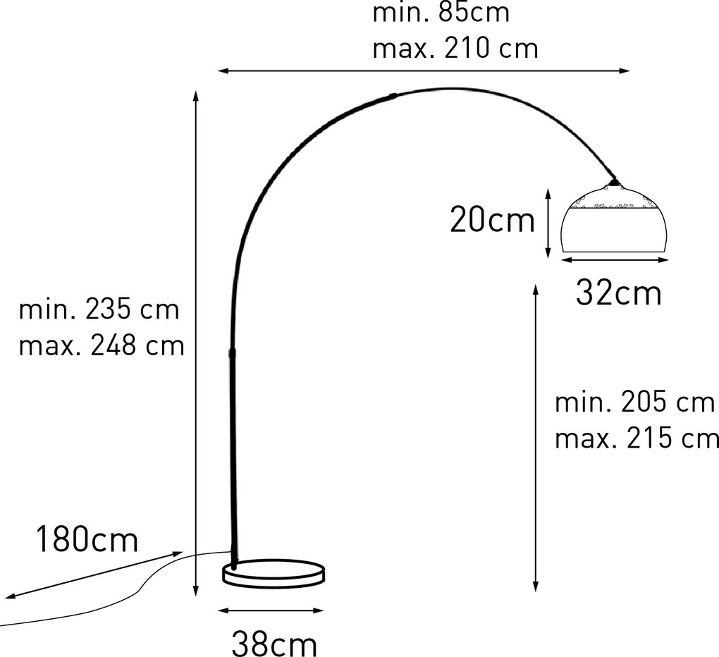 Booglamp messing met zwarte marmeren voet met kap messing - XXL