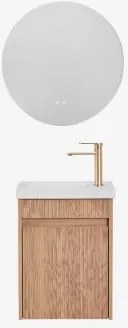 Narek Zwevend Houten Badkamermeubelset Met Geïntegreerde Wastafel Ash Brown & Geborsteld Goudkleurig ↑20 Cm Met Overloop Aftapventiel Alameda & Ș -