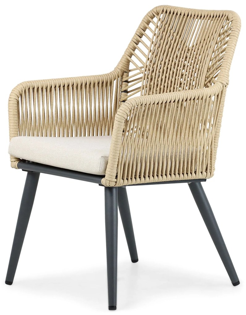 Tuinset Ronde Tuintafel 6 personen 150 cm Aluminium/wicker Taupe  Coco Vedra/Fabriano