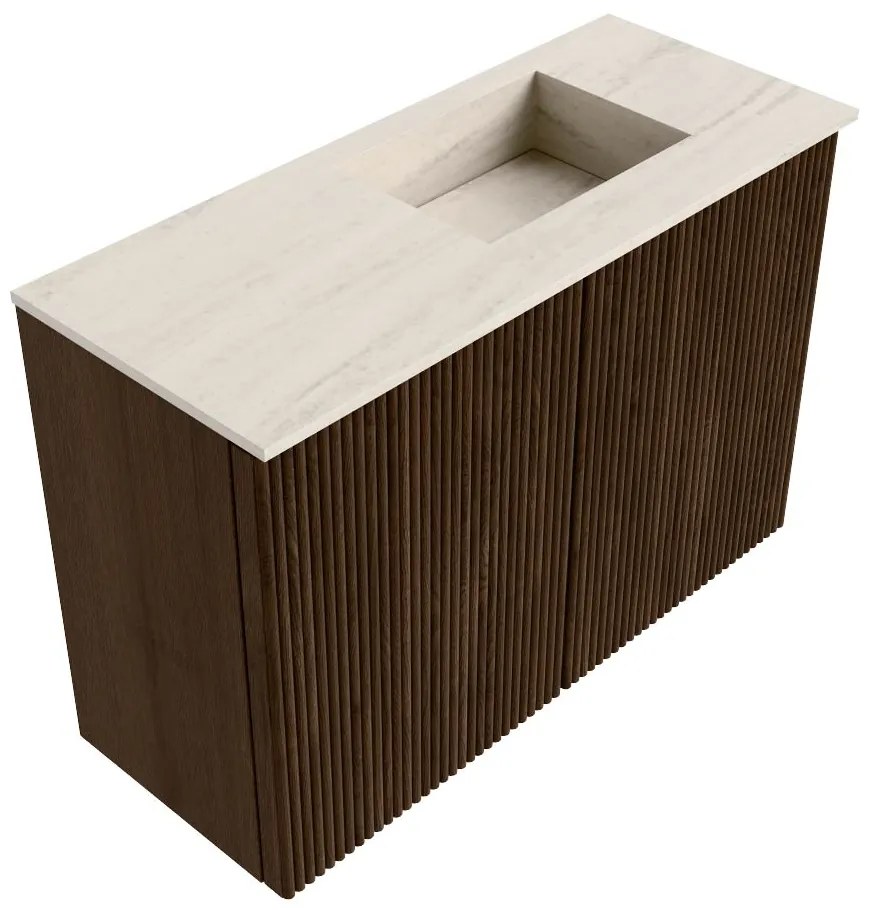 Mondiaz Joya DLux 60cm toiletmeubel walnut met wastafel faye rechts zonder kraangat meli