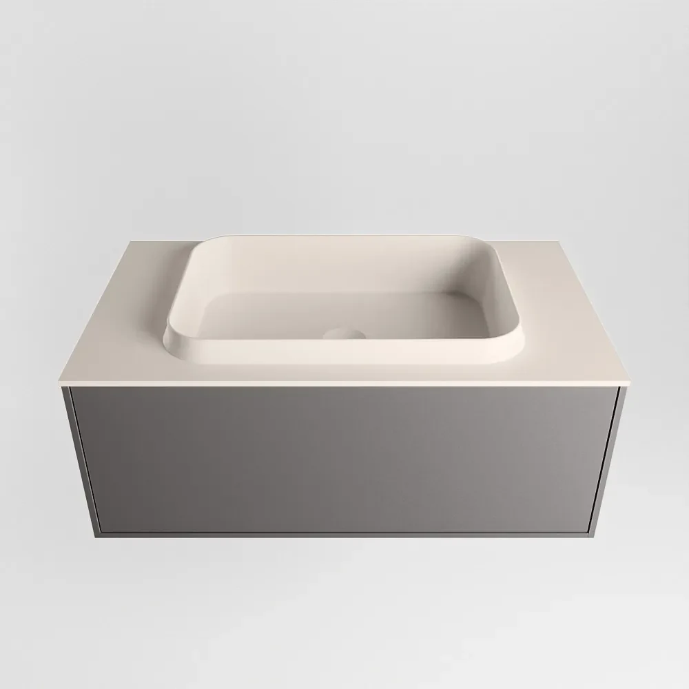 Mondiaz Erin 80cm badmeubel Dark Grey met 1 lade en beige wastafel midden 1 kraangat