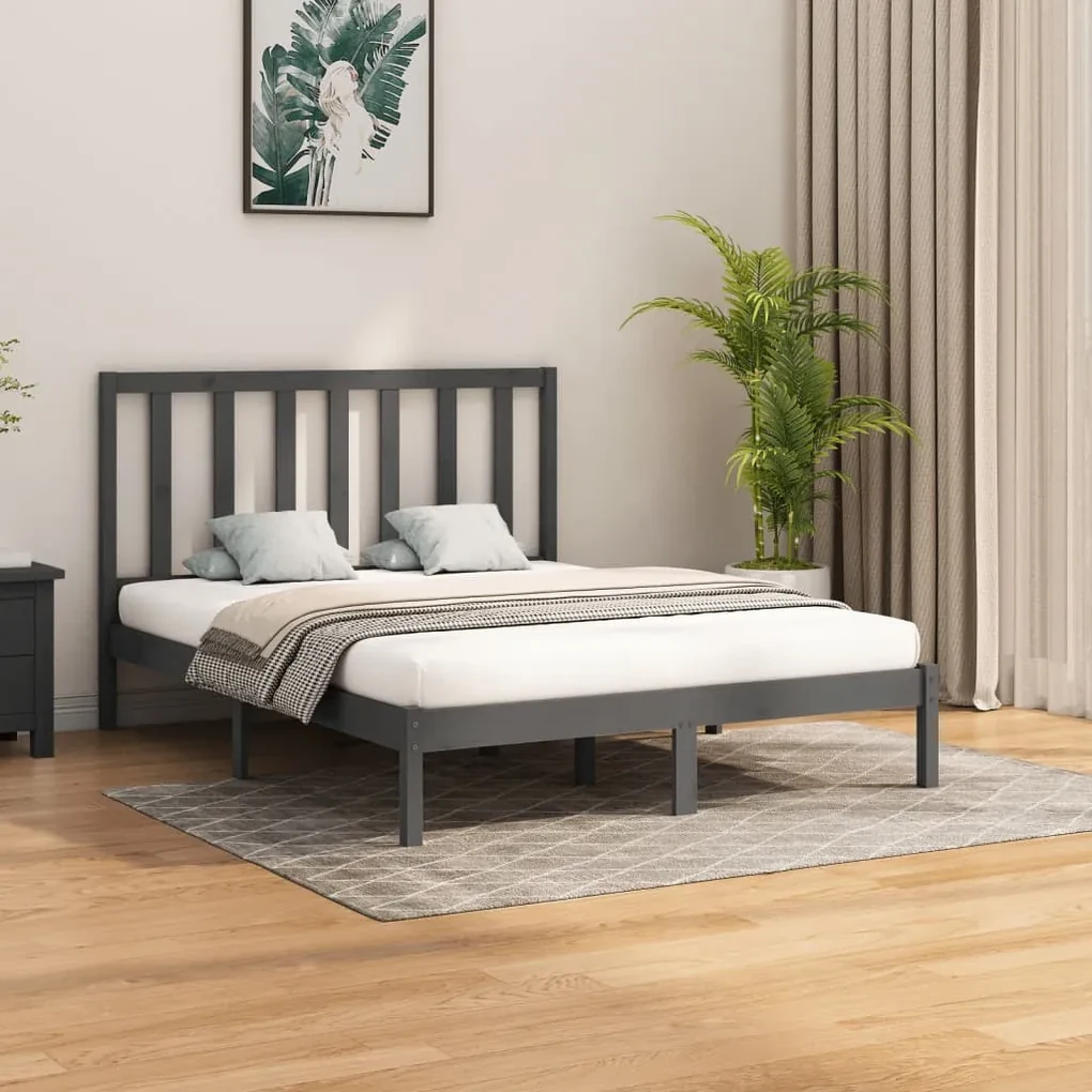 vidaXL Bedframe massief hout grijs 140x200 cm