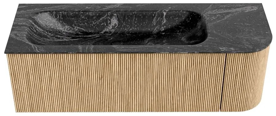Mondiaz Kurve-dlux 135cm badmeubel ronding rechts oak met 1 lade en deur en wastafel big medium links zonder kraangat lava