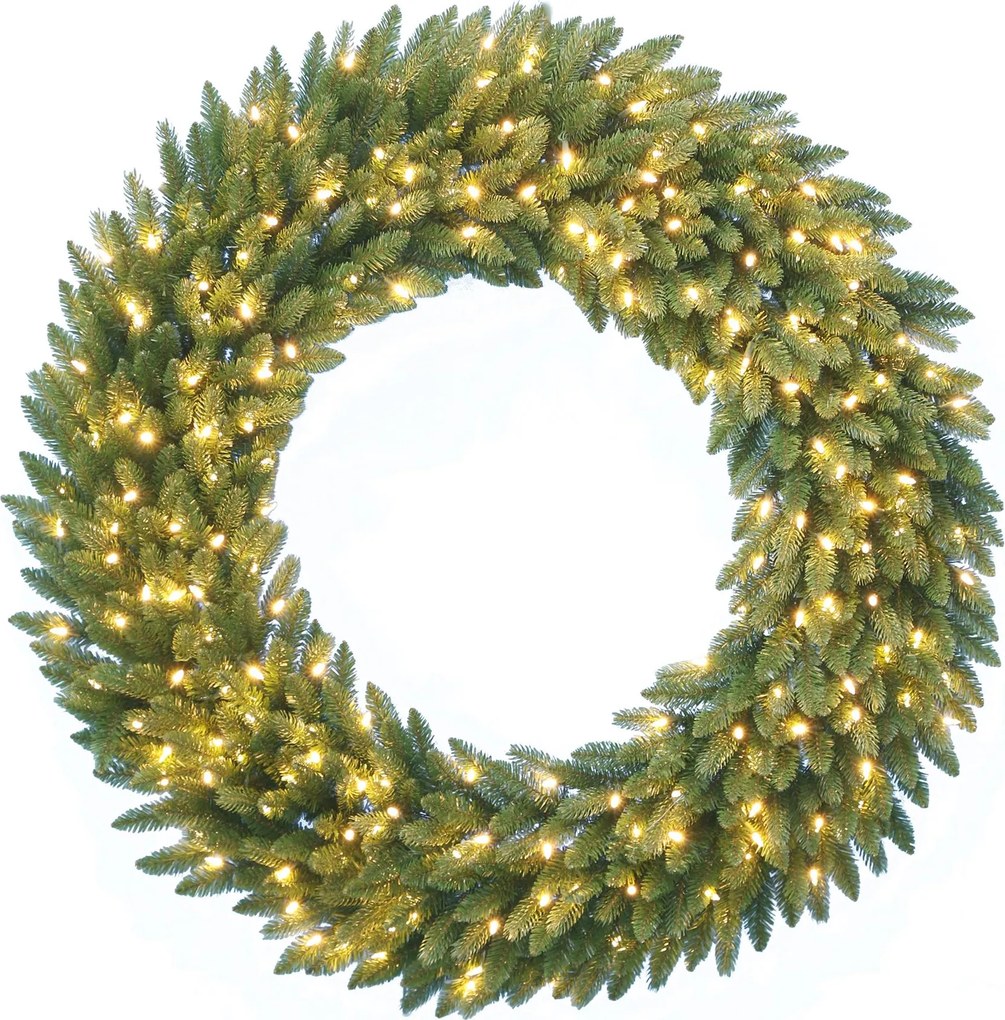 Verlichte kerstkrans "Grande Fir" - groen - Diameter 91 cm - 150 warm witte ledlampjes