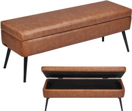 VEVOR Ottoman Bank (355 x 1015 x 450 mm) van PU-leer met metalen poten en opbergruimte, gestoffeerde schoenenbank met een draagvermogen van 300 kg, moderne bedbank slaapkamerbank voor de woonkamer eetkamer bruin