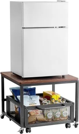 VEVOR Mini koelkaststandaard met een draagvermogen van 90 kg, koelkasttafel met verplaatsbare opbergwagen en zwenkwielen, drankkoelkaststandaard voor koffiebarappartement donkerbruin