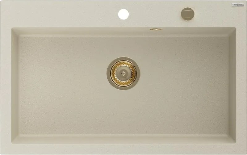 Mexen Elix granieten spoelbak 1-komerig 800 x 500 mm, beige, gouden sifon - 6527801005-69-G