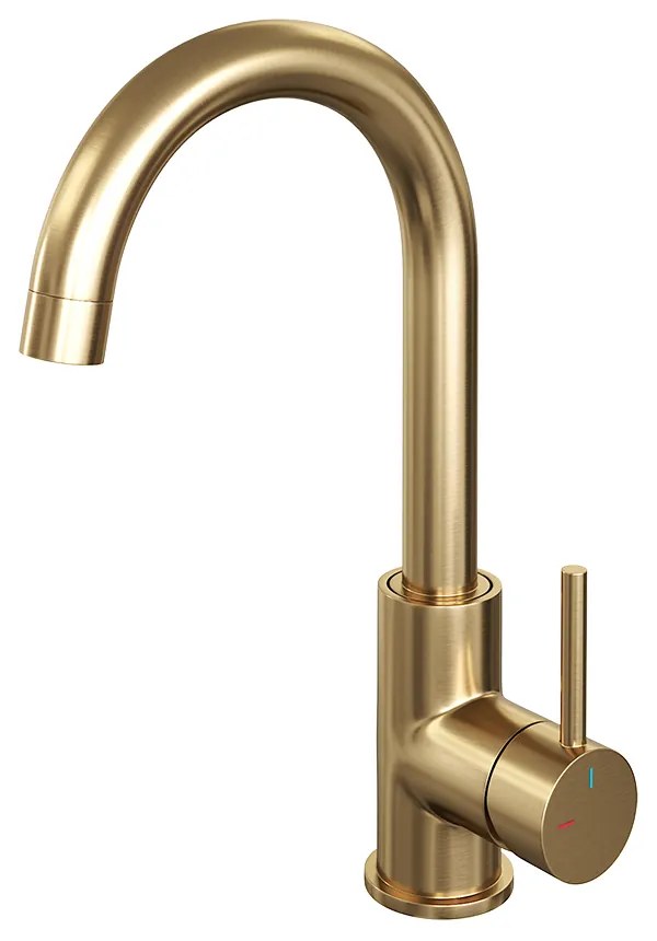 Brauer Gold Edition ColdStart wastafelkraan met draaibare ronde uitloop model A geborsteld messing PVD