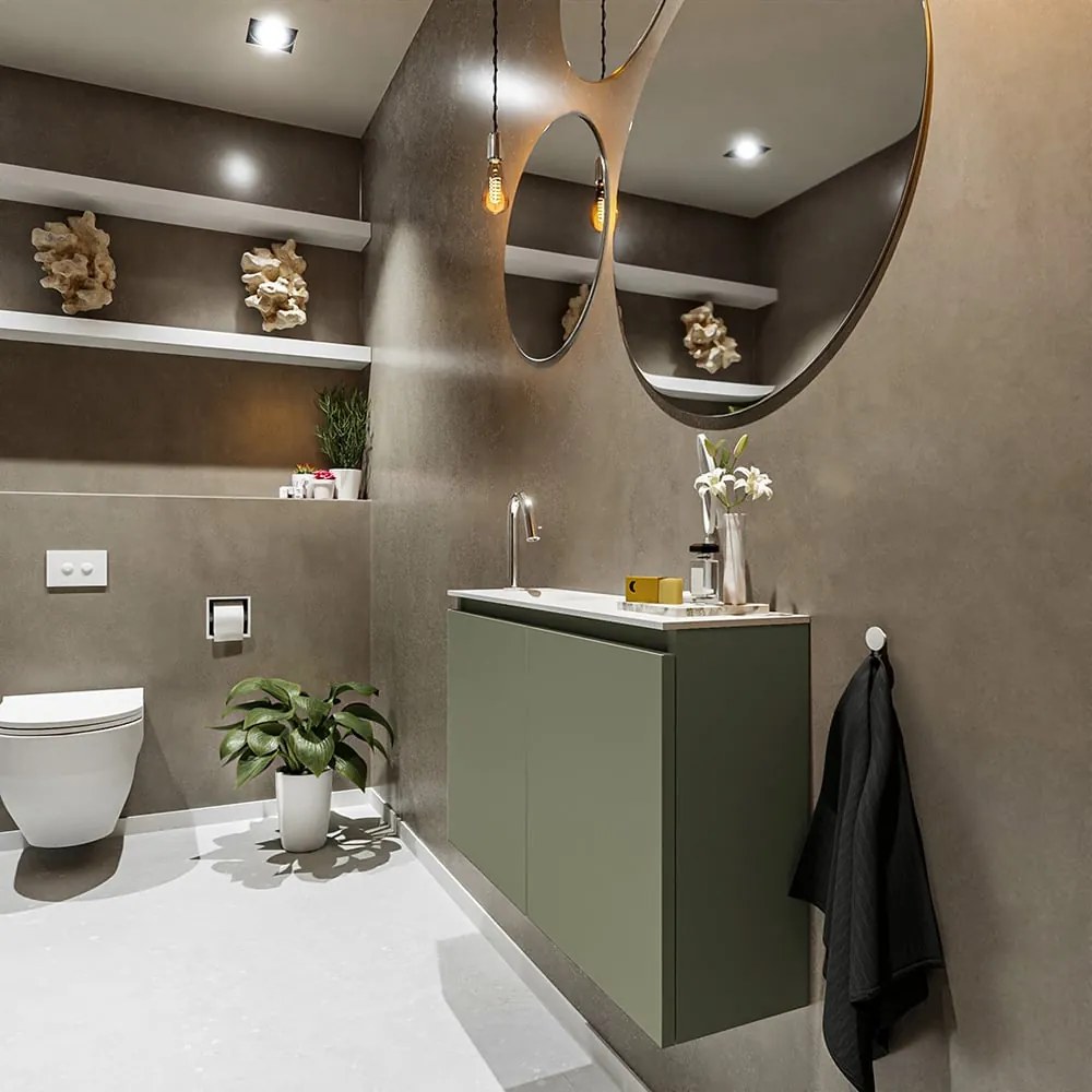 Mondiaz Ture 80cm toiletmeubel army met wastafel talc links 1 kraangat