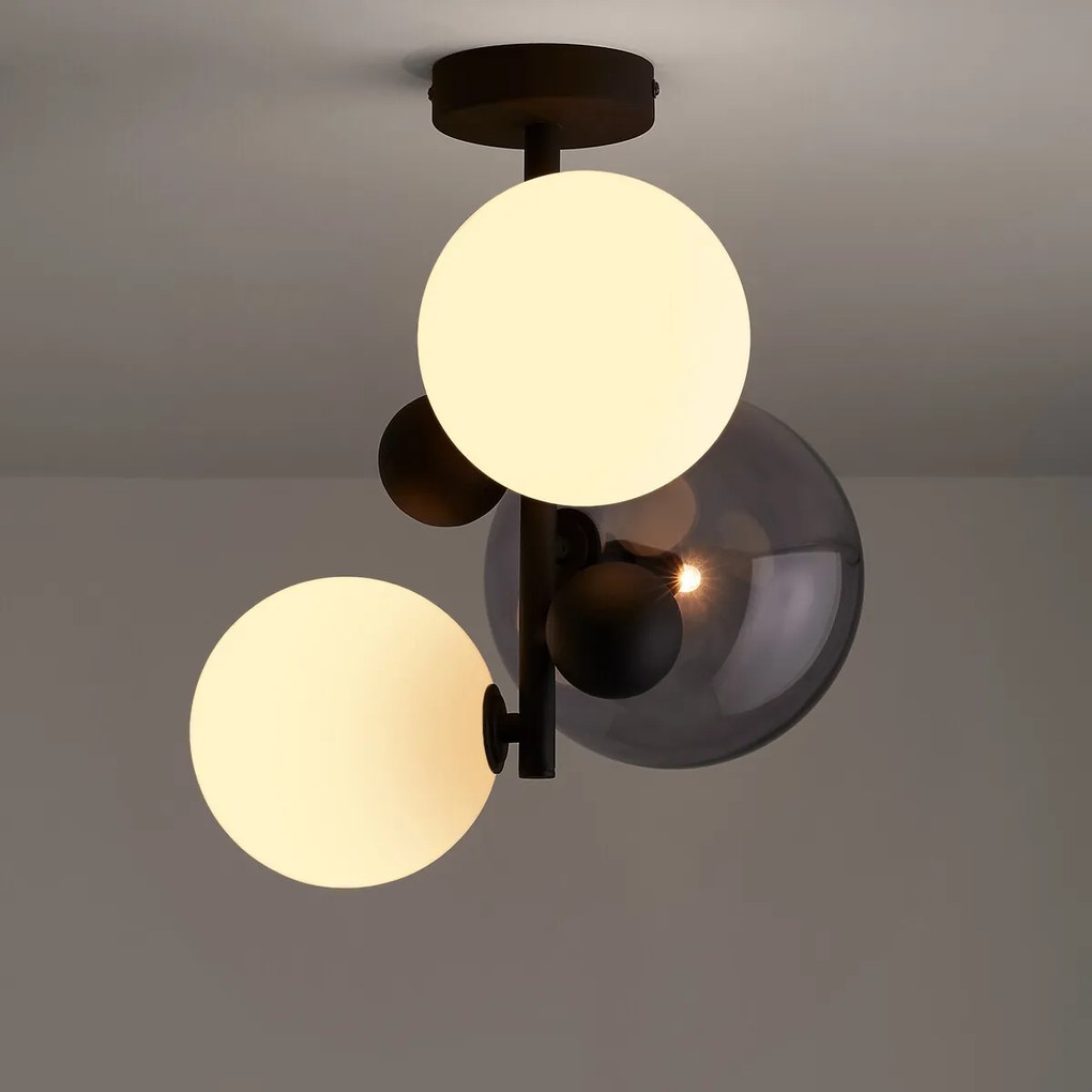 Plafondlamp in smoked glas/metaal, Bullesco