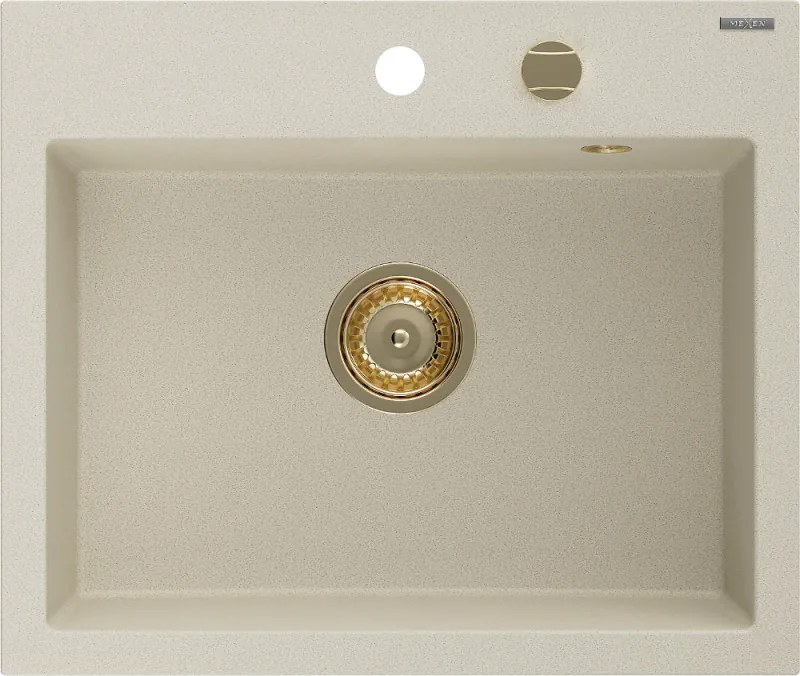 Mexen Oscar granitische spoelbak 1-komerig 580 x 490 mm, beige, gouden sifon - 6519581000-69-G