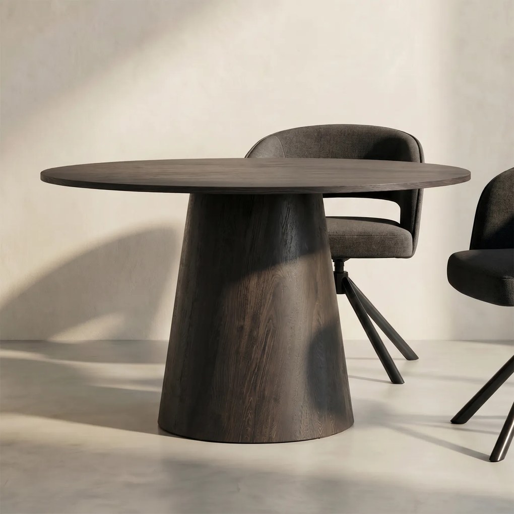 Ronde Eettafel Met Ronde Voet Donkerbruin - 120 X 120cm.
