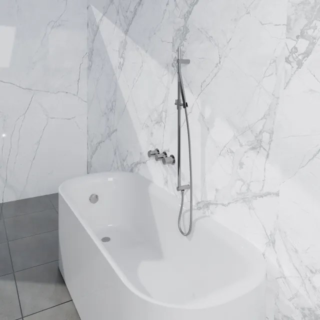 Fortifura Nebbio Badcombinatie-set - thermostaatkraan - glijstang met geïntegreerde wandaansluitbocht - metalen doucheslang - staaf handdouche - badvulcombinatie - chroom SW1183064 SW1111526 SW767373 SW496810 SW1108811 SW