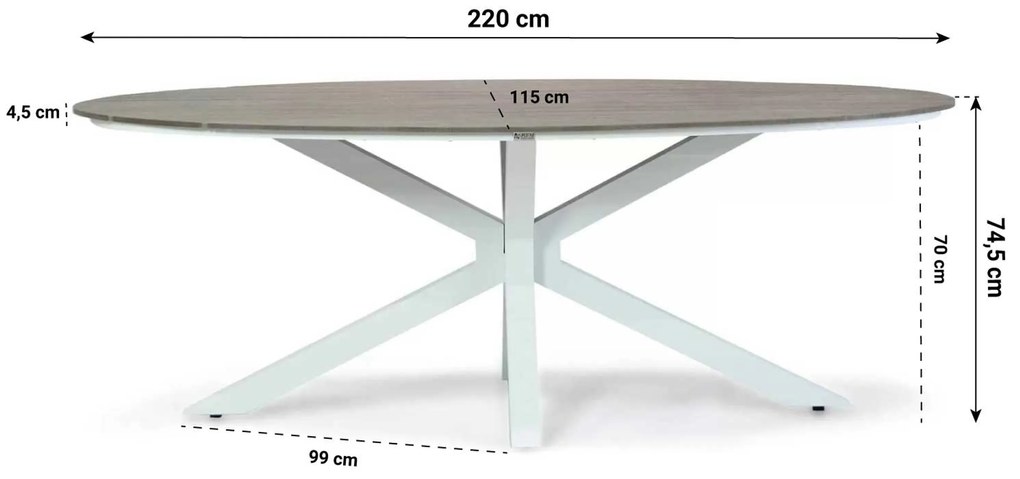 Tuinset 6 personen 220 cm Aluminium/Aluminium/polywood Wit Santika Furniture Santika