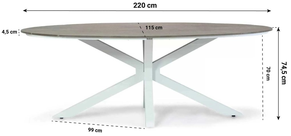 Tuinset 6 personen 220 cm Kunststof /Aluminium/polywood Wit Lifestyle Garden Furniture Salina/Panama