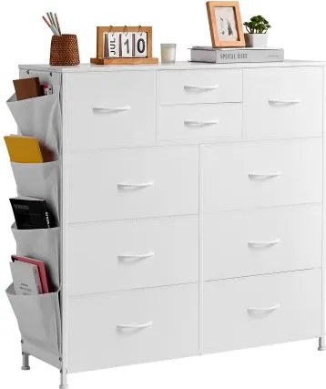 VEVOR 10-laden stoffen ladekast met stoffen bakken, lades met gemakkelijk te trekken handgreep en stevig stalen frame, stoffen opbergtoren voor slaapkamer, gangkast, wit