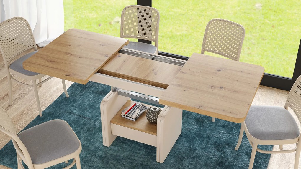 LEXUS verrijdbare koffietafel, met heffunctie, eiken artisan / beige