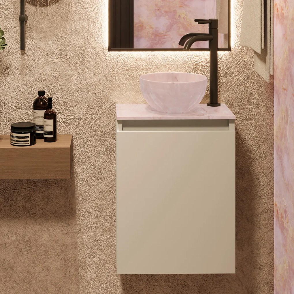 Fontana Pink Onyx Micro Marble toiletmeubel 40cm wit mat