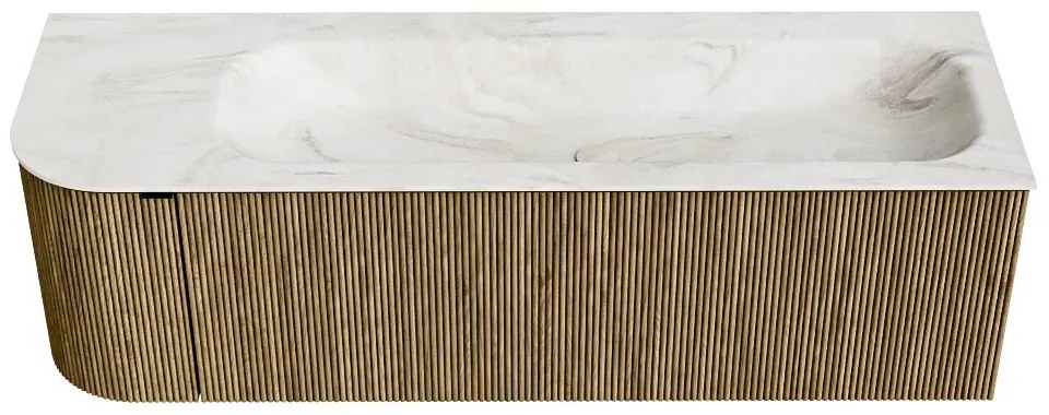 Mondiaz Kurve-dlux 145cm badmeubel ronding links dusk met 1 lade en deur en wastafel big large rechts zonder kraangat ostra