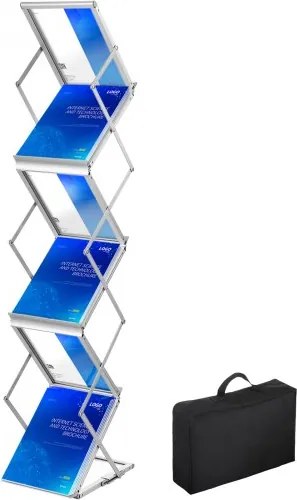 VEVOR Opvouwbaar Tijdschriftenrek Zilver Catalogus Houder Stand 26 x 36 x 152 cm Opvouwbare Catalogus van Aluminiumlegering en Pc-borden met 6 Vakken Gebruikt in Tentoonstellingen Beurzen Bibliotheken