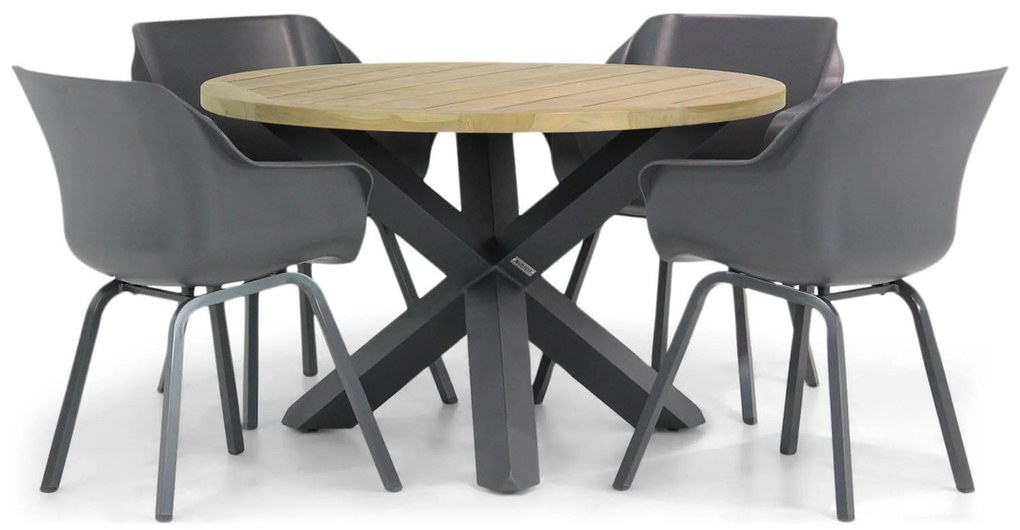 Tuinset Ronde Tuintafel 4 personen 120 cm Kunststof Grijs Hartman Sophie
