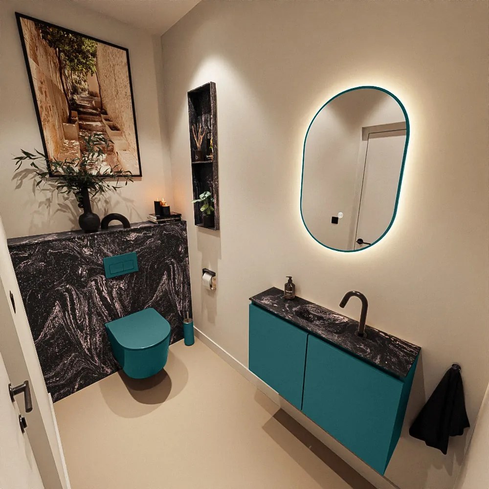 Mondiaz Ture DLux toiletmeubel 80cm smag met wastafel lava midden met kraangat