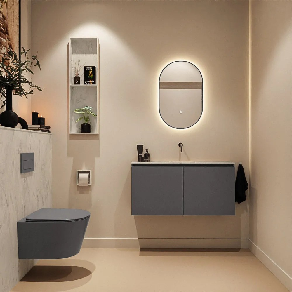 Mondiaz Ture DLux toiletmeubel 100cm dark grey met wastafel opalo midden zonder kraangat