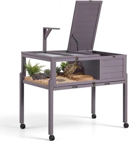 VEVOR Schildpaddenhuis, Schildpaddenverblijf, Reptielenkooi 1000x603x770 mm, voor schildpadden, Vurenhout, met 2 compartimenten, Deur op wielen, Uitschuifbare plank, Lampvoet, Scharnierend deksel &amp; Acryl kijkvenster