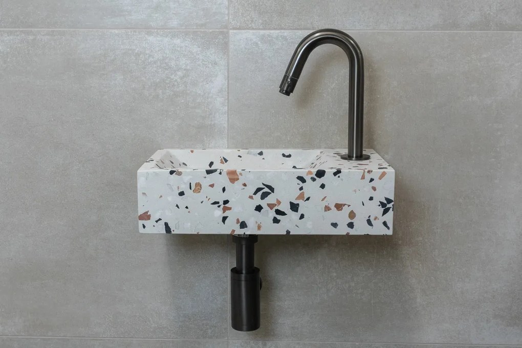 Saniclear Terrazzo fonteinset met gebogen kraan in gunmetal