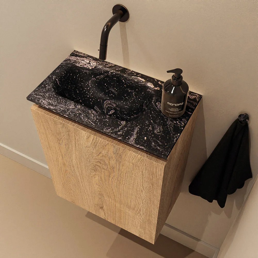 Mondiaz Ture DLux toiletmeubel 40cm washed oak met wastafel lava links zonder kraangat