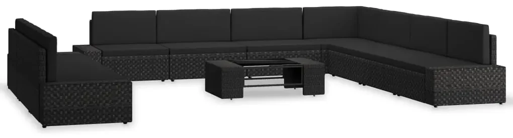 vidaXL 10-delige Loungeset poly rattan zwart