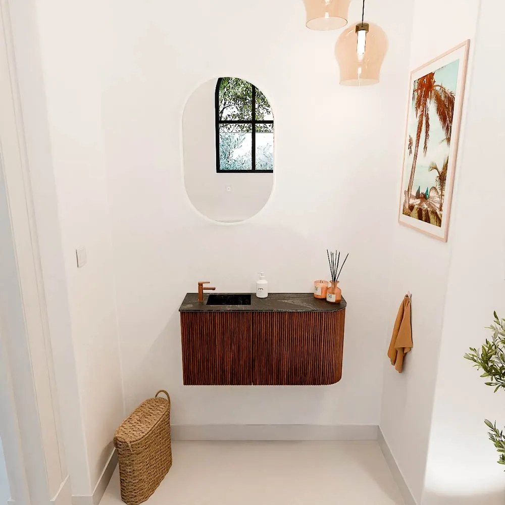 Mondiaz Joya DLux 80cm toiletmeubel ronding rechts ruby met wastafel faye links 1 kraangat lava