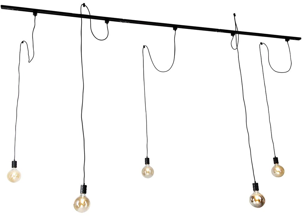 Modern railsysteem met 5 hanglampen zwart 1-fase - Iconic Cavalux Modern Minimalistisch E27 Binnenverlichting Lamp